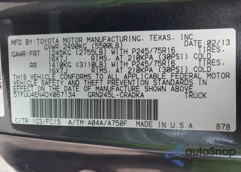 2013 Toyota Tacoma Base V6 from USA, damaged, VIN 5TFUU4EN4DX067134